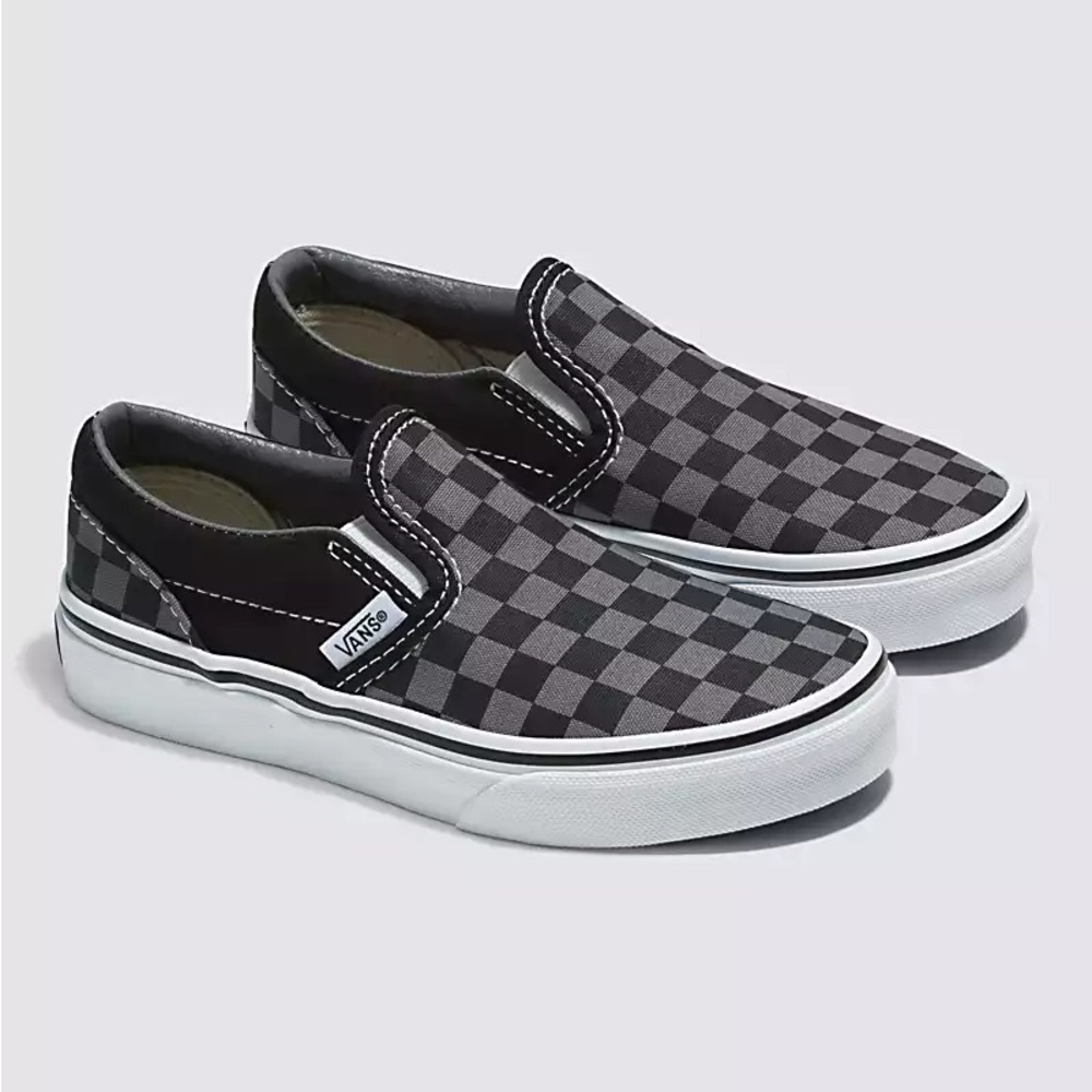 Kids Classic Slip-On Checkerboard Shoe in Gray and Black (Kids 11)